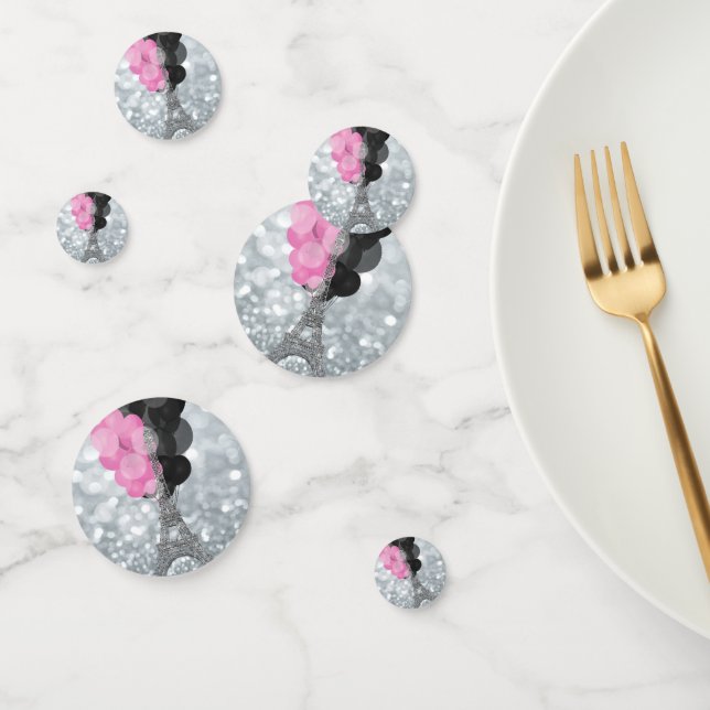 Confeti Purpurina Plateado Torre Eiffel Globos Negro Rosa (Grupo)