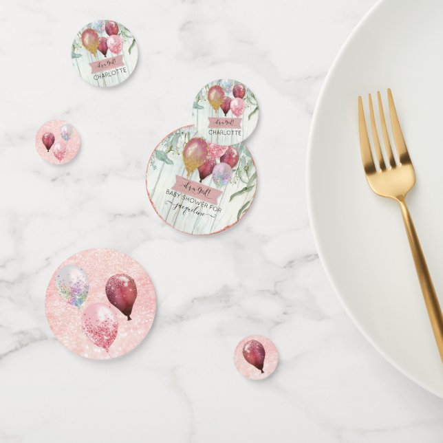 Confeti Purpurina Rosa Globos Eucalyptus Bebé Chica Ducha (Grupo)