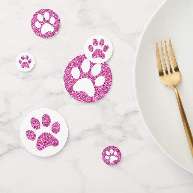 Confeti Purpurina rosa Paw Print Puppy Kitty Animal Table (Grupo)