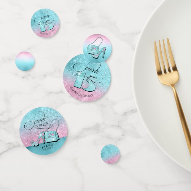 Confeti Purpurina y Shine Quinceanera Verde azulada/rosa I (Grupo)