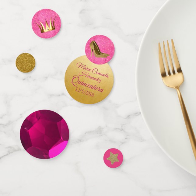 Confeti Quinceanera Confetti, Personalizado de Ruby y Oro (Grupo)