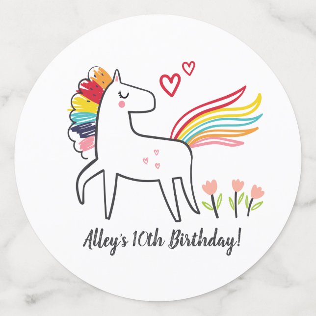 Confeti Rainbow Unicorn Birthday Custom Name (Reverso grande)