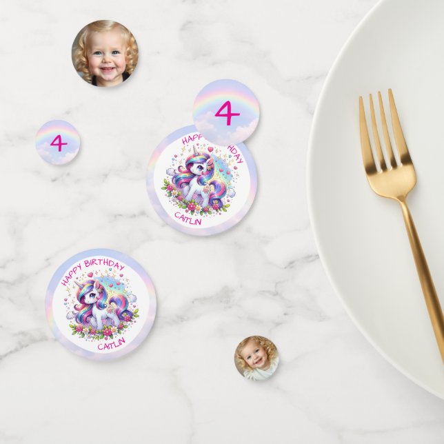 Confeti Rainbow Unicorn Girl's Birthday Party Personalized (Grupo)