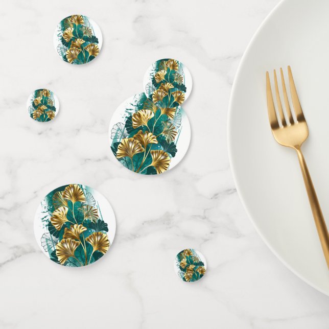 Confeti Rama con hojas doradas Ginko Biloba (Grupo)