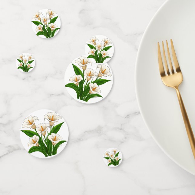 Confeti Ramo de Lirios de Calla Blancos con Hojas Verdes (Grupo)