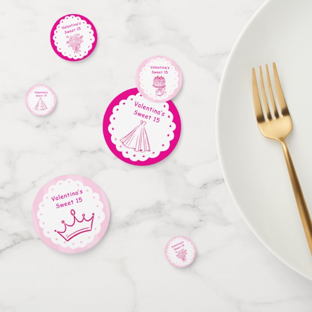 Confeti Ramo Floral de Quinceañera Elegante | Rosa y Blanc (Grupo)