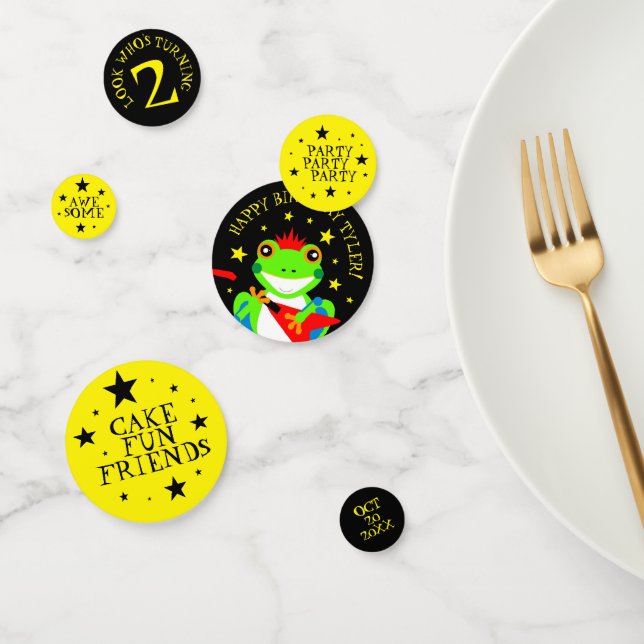 Confeti Rana de árbol de cumpleaños de Rockin con guitarra (Grupo)