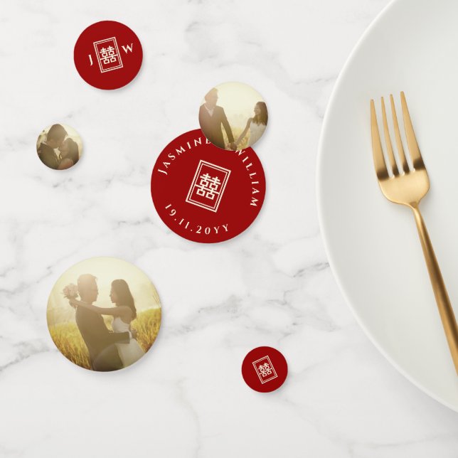 Confeti Rectángulo Clásico Doble Felicidad Boda China (Grupo)