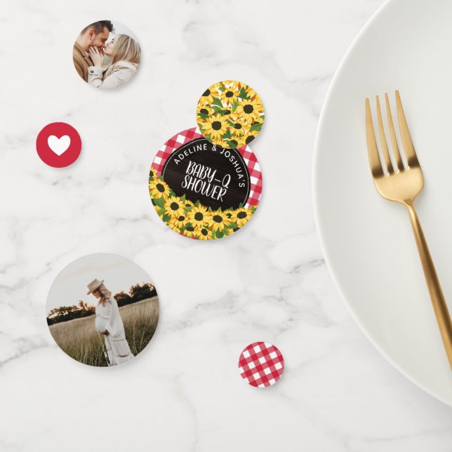 Confeti Red Gingham y Sunflowers Baby-Q Shower (Grupo)