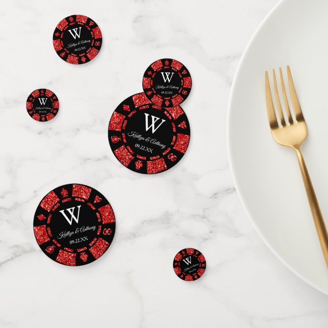 Confeti Red Glitter Poker Chip Casino Wedding (Grupo)