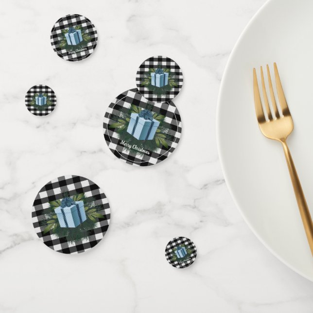 Confeti Regalo de los Navidades de Buffalo Plaid | Azul (Grupo)