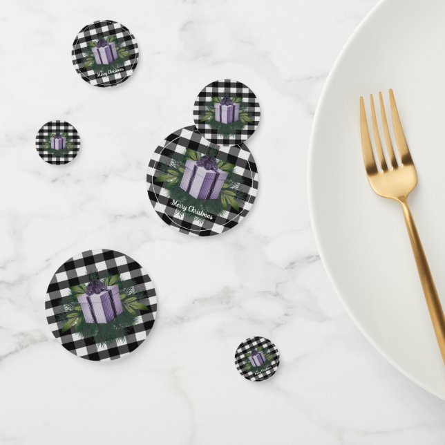 Confeti Regalo de los Navidades de Buffalo Plaid | Púrpura (Grupo)