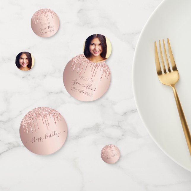 Confeti rosa de fiesta de oro de 21 años purpurina gotea f (Grupo)