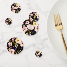 Confeti Rosa rosa y amarillo color de agua en negro, cumpl