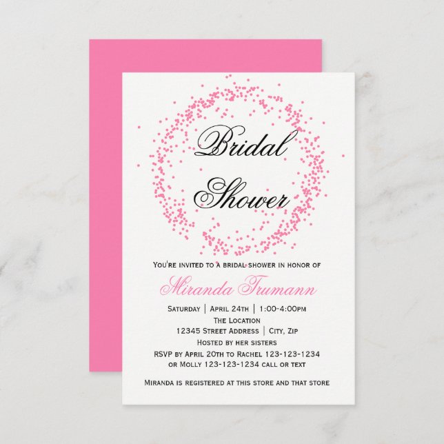 Confeti rosado - invitación nupcial de la ducha (Anverso / Reverso)