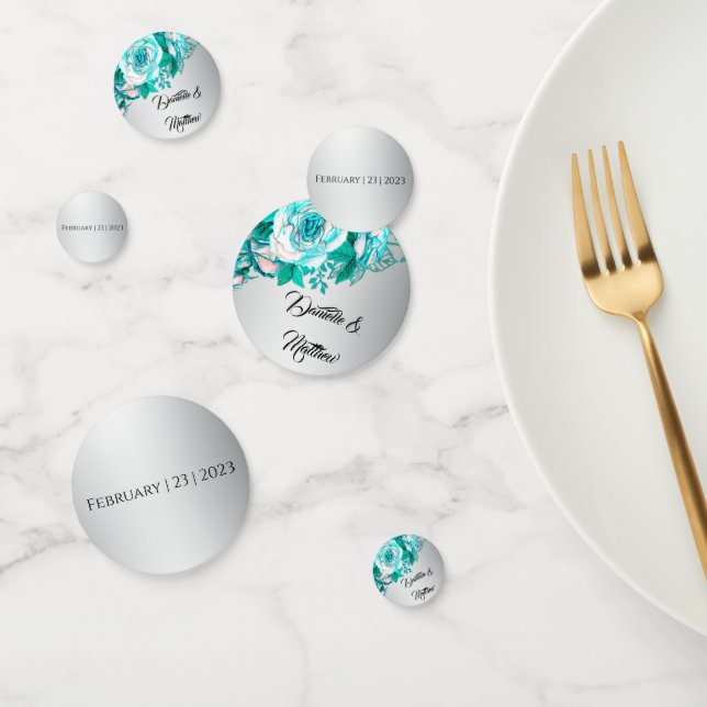 Confeti Rosas de Boho Aqua en Boda plateado (Grupo)