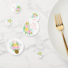 Confeti Rosas de piña de cumpleaños Turquesa rosa floral