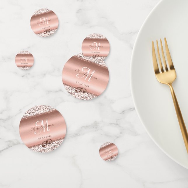 Confeti Rose Gold Monogram Glitter Elegant Wedding  (Grupo)