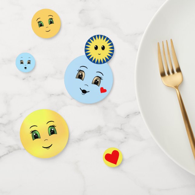 Confeti Rostros felices modernos en azul claro y amarillo (Grupo)