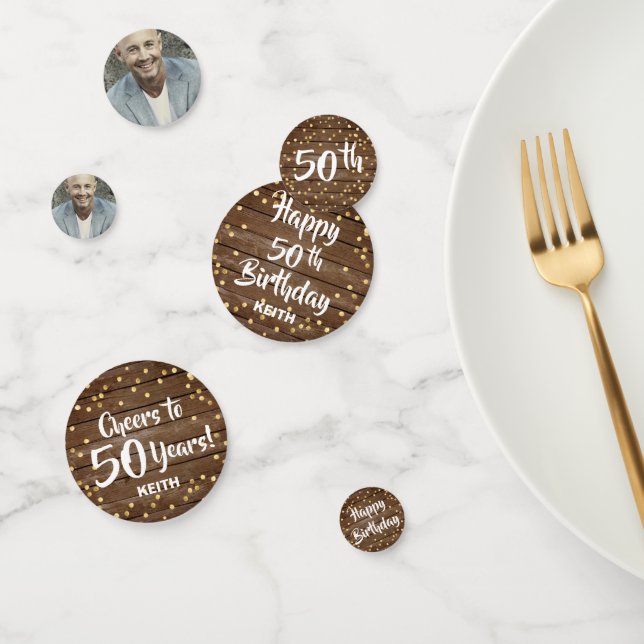 Confeti Rustic Wood Panels Gold Country Feliz cumpleaños (Grupo)