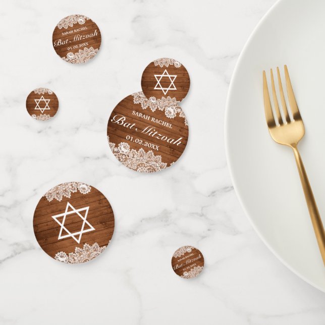 Confeti Rustic Wood & White Lace Bar Bat Mitzvah (Grupo)