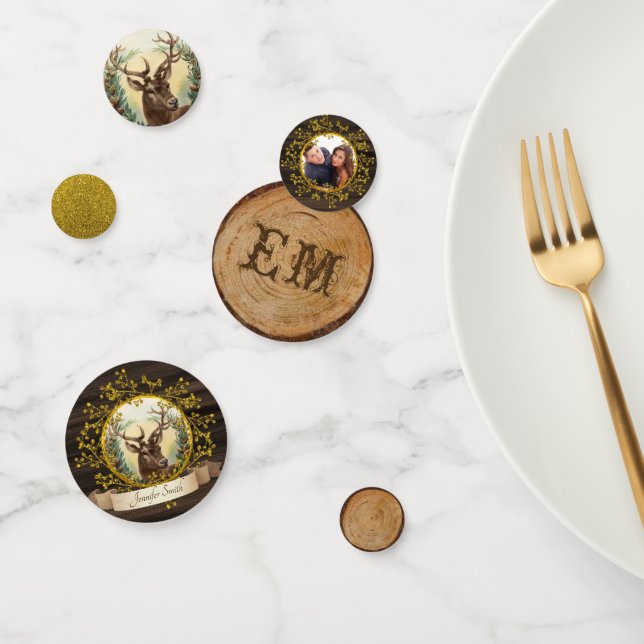 Confeti Rústica cosecha navideña Foto Monograma dorado (Grupo)