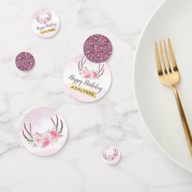 Confeti Rústico Floral Antlers Rubor Pink & Gold Cumpleaño (Grupo)