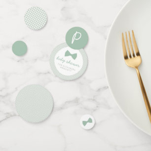 Confeti Sage green gingham con lazo de bebé