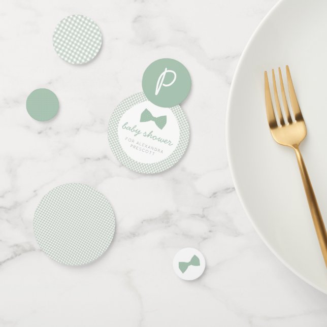 Confeti Sage green gingham con lazo de bebé (Grupo)