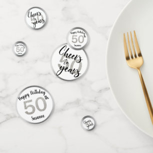 Confeti Saludos a 50 años Purpurina de plata personalizada