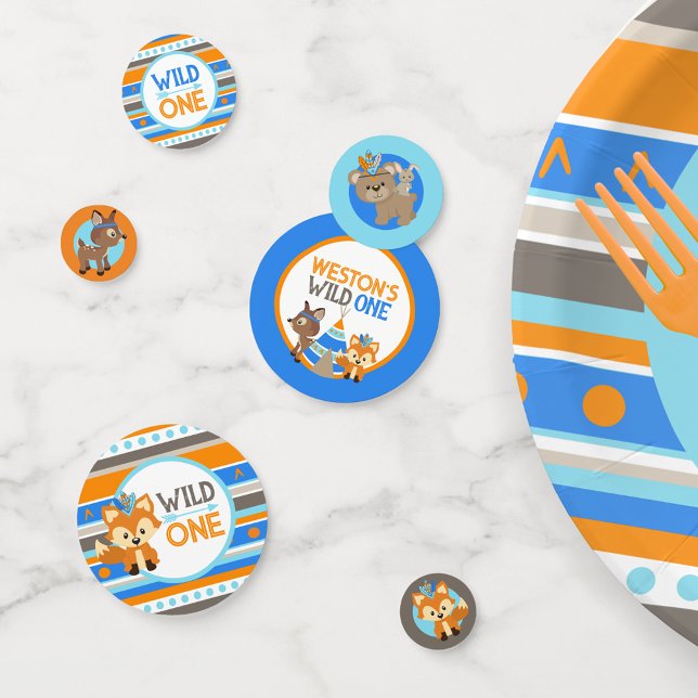 Confeti Salvaje Un bosque azul Primera decoración de cumpl (Wild One 1st Birthday Party Personalized Table Confetti Decorations)