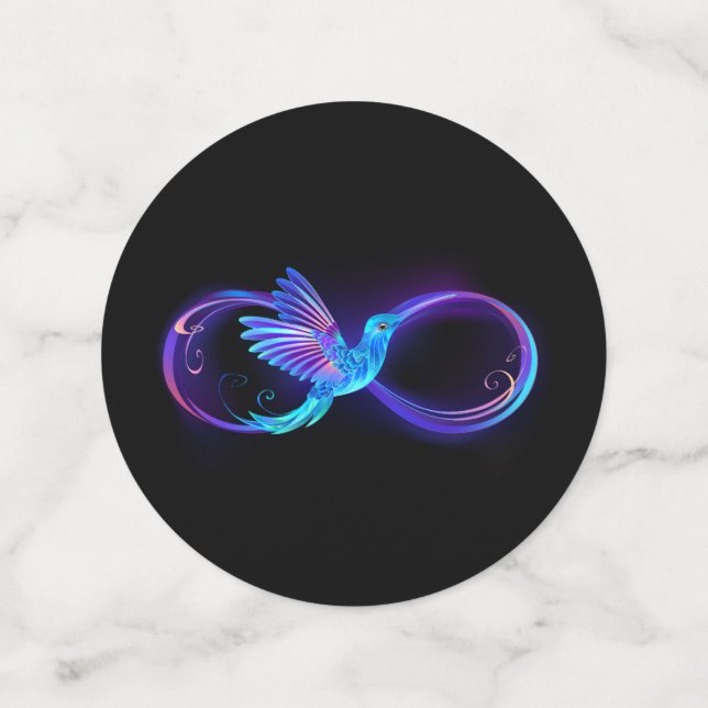 Confeti Símbolo de infinito neón con colibrí brillante (Anverso mediano)