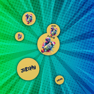 Confeti Skateboarding Skater Feliz Cumpleaños Monograma Mu