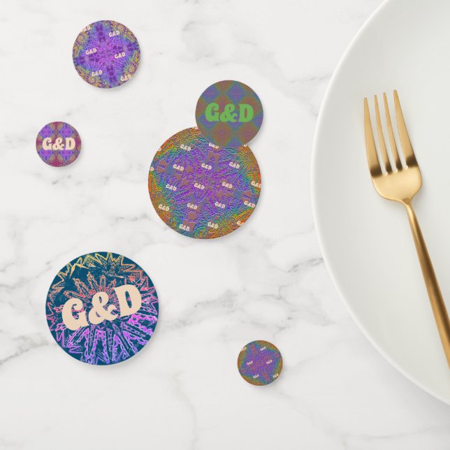 Confeti Subtle Rainbow Delicate Pastel Pattern & Initials (Grupo)