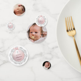 Confeti Tabla de bautismo de armazón rosado con marco Purp