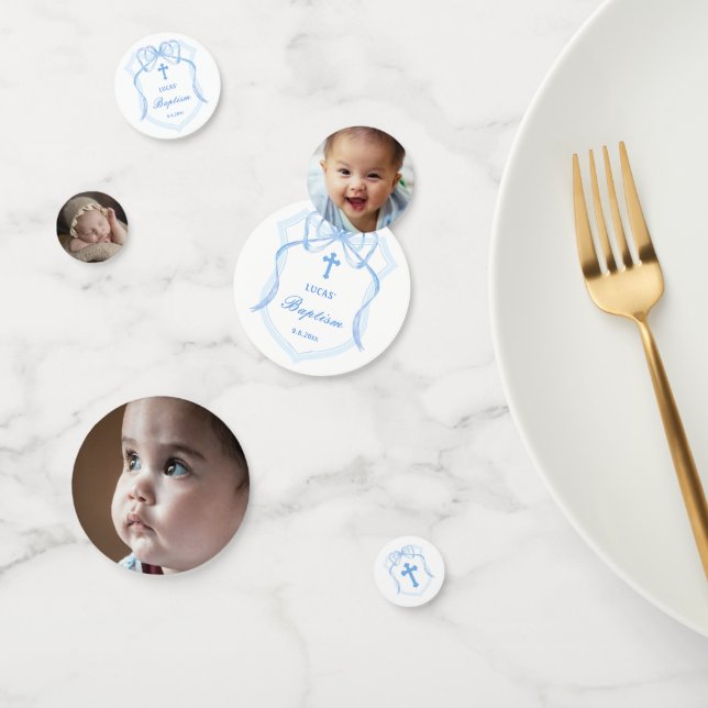 Confeti Tabla de bautismo de Escudo con arco azul claro (Grupo)
