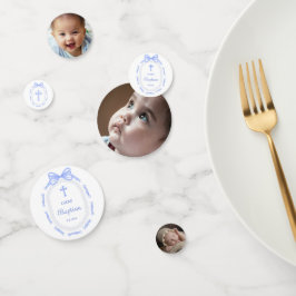 Confeti Tabla de bautismo de marco de cinta azul