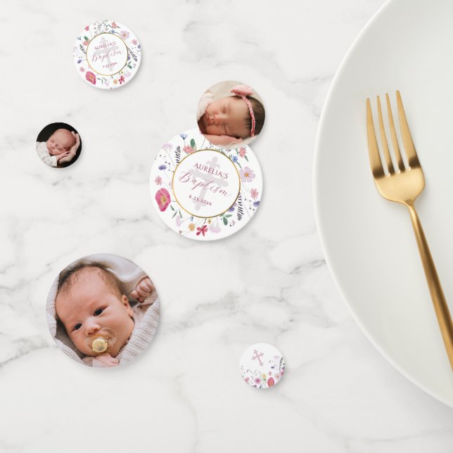 Confeti Tabla de bautismo en círculo de flores silvestres (Grupo)