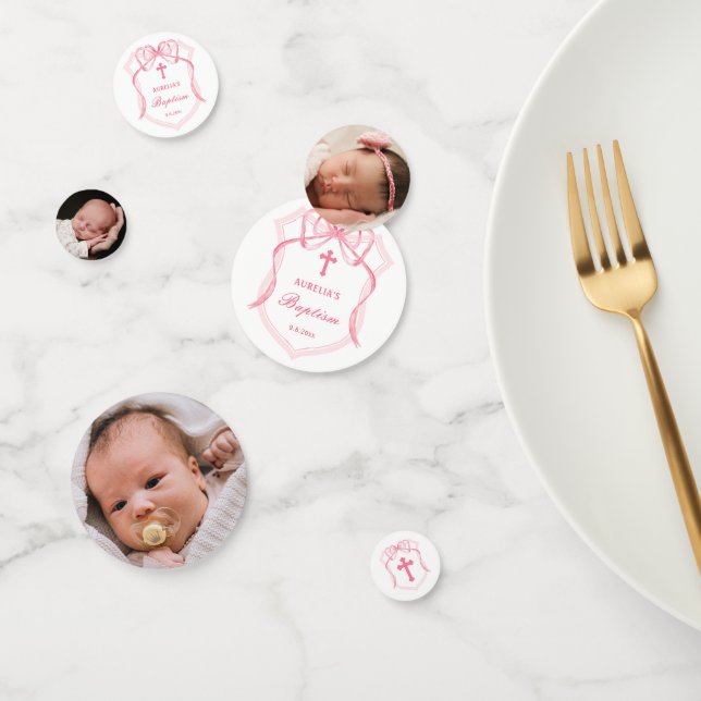 Confeti Tabla de bautismo Escudo de Bow rosa (Grupo)