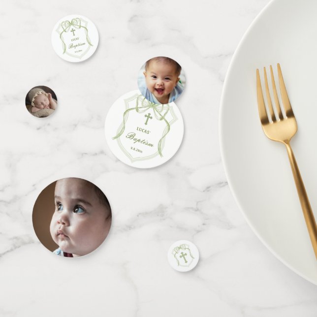 Confeti Tabla de bautismo Escudo Sage Green Bow (Grupo)