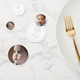 Confeti Tabla simple de bautismo cruzado azul de luz flora