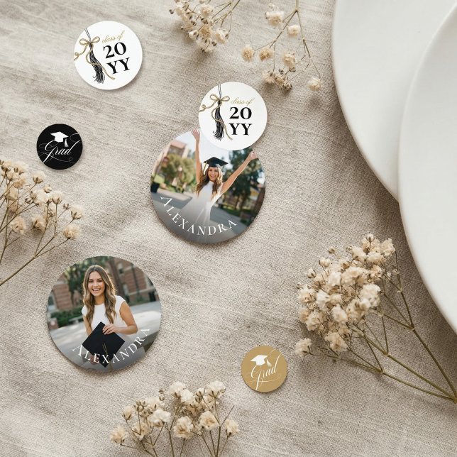 Confeti Tassel Gold Bow Graduation Party Custom Grad Photo (Tassel Gold Bow Graduation Party Custom Grad Photo Confetti)