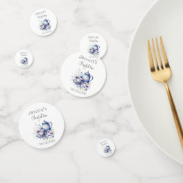 Confeti Té Nupcial Boho Flores Azules Fiesta de Despedida 