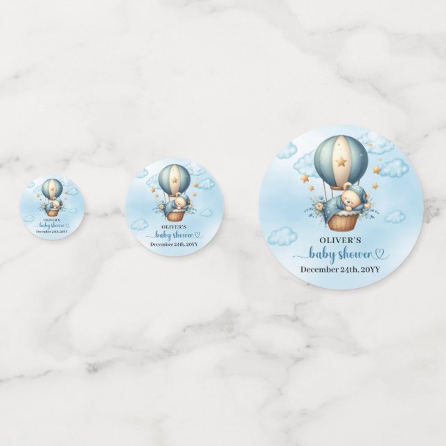 Confeti Teddy oso azul marrón marfil globo de aire calient (Anversos)