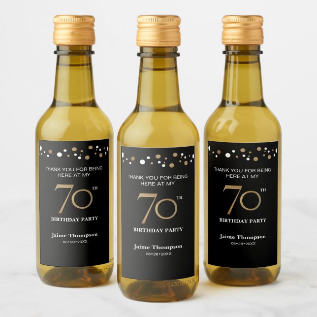 Confeti, tema del 70 cumpleaños negro dorado graci (Botellas)