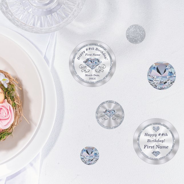 Confeti Tema del diamante personalizado, feliz cumpleaños (Personalized, Birthday Confetti for Diamond Birthday Party Ideas and Diamond Table Decorations.)