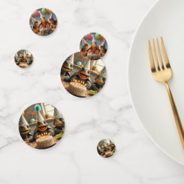 Confeti Tortugas celebrando su cumpleaños con tortas y gor