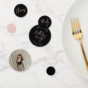 Confeti Treinta   Oro Rosa y Moderno Cumpleaños 30 Negro