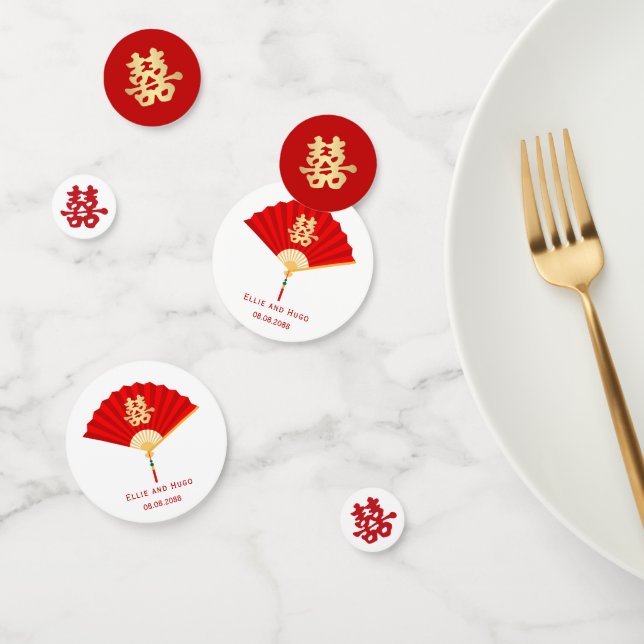 Confeti Ventilador chino y doble felicidad | Boda chino (Grupo)