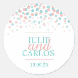 Confeti verde coral cayendo puntos pegatina boda